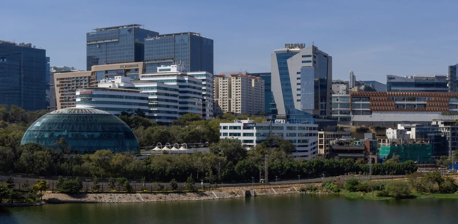 HITEC City office towers across Durgam Cheruvu lake, Hyderabad