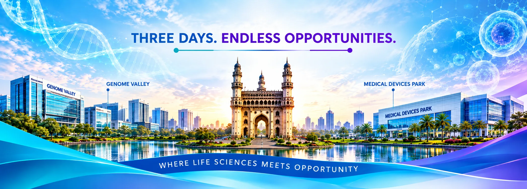 Three days, endless opportunities: Genome Valley, the Charminar and the Medical Devices Park in Hyderabad. Where life sciences meets opportunity.