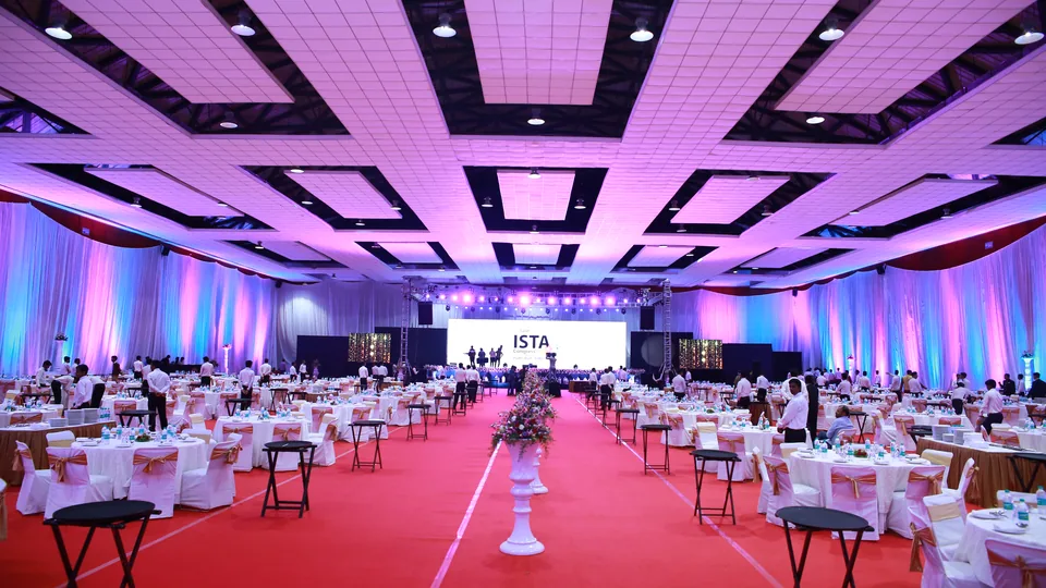 Conference hall set for an event at the Hyderabad International Convention Centre